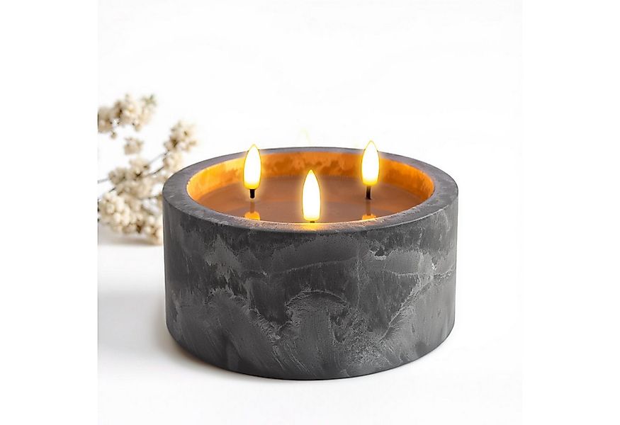 Spetebo Stumpenkerze LED 3-Docht Kerze in Beton Optik (grau, 1-tlg., Ø 15 c günstig online kaufen