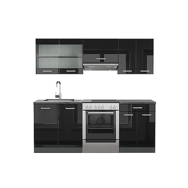 Vicco Küchenzeile R-Line, Schwarz Hochglanz/Anthrazit, 200 günstig online kaufen