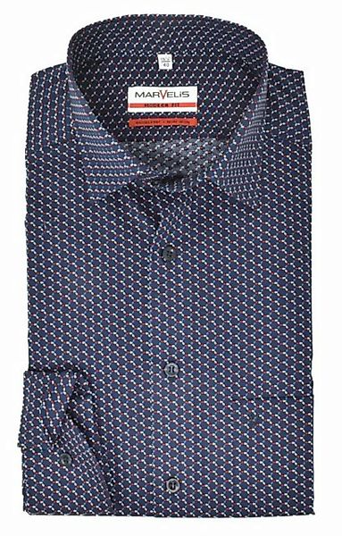 MARVELIS Businesshemd Businesshemd - Modern Fit - ELA - Muster - Rot/Blau/W günstig online kaufen