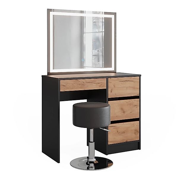 Vicco Schminktisch Sherry Anthrazit/Goldkraft Eiche 90 x 75 cm mit LED-Spie günstig online kaufen