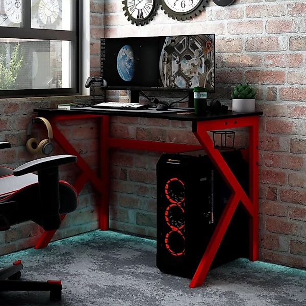 Gaming Schreibtisch Mit K-gestell Schwarz Und Rot 110x60x75 Cm günstig online kaufen