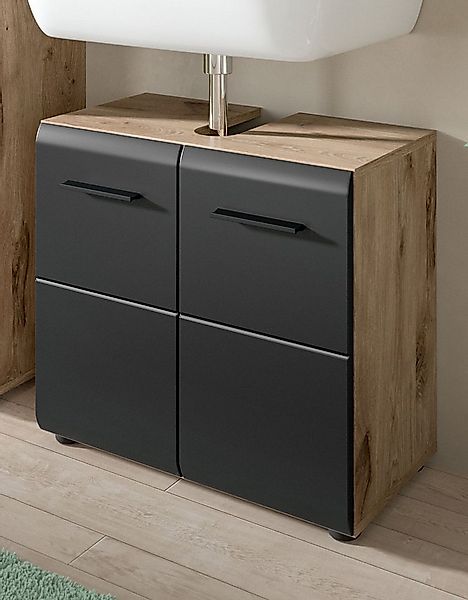 Inn.Furn Waschbeckenunterschrank Cover (Badschrank in Schwarz mit Eiche, 2- günstig online kaufen