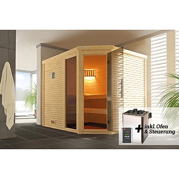 Weka Designsauna Cubilis 3 Rundumsorglospaket 7,5 kW OS Saunaleuchtenset günstig online kaufen