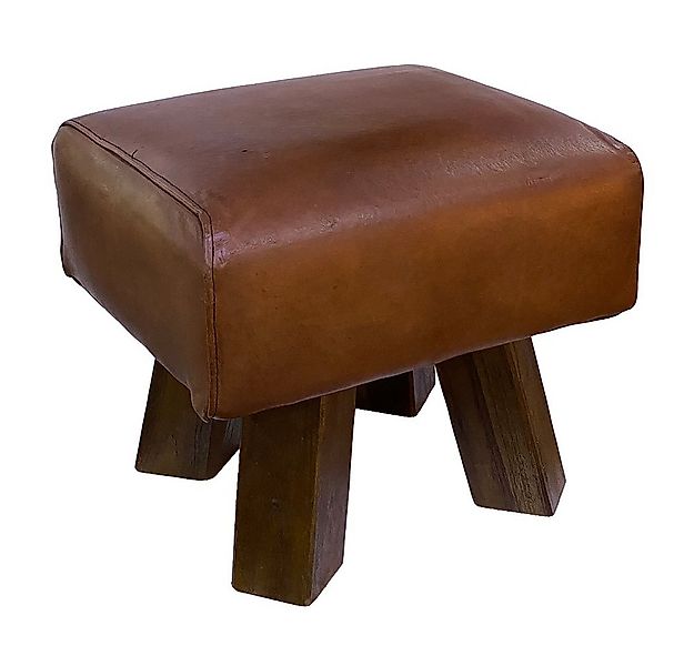 LebensWohnArt Sitzhocker Leder Hocker MAXI-S Cognac ca. L40cm Teak günstig online kaufen