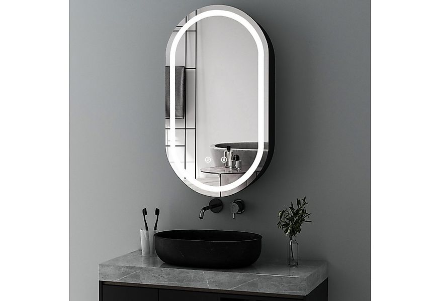 WDWRITTI Spiegelschrank Rund Bogen 70cm LED Badezimmerspiegelschrank mit Be günstig online kaufen