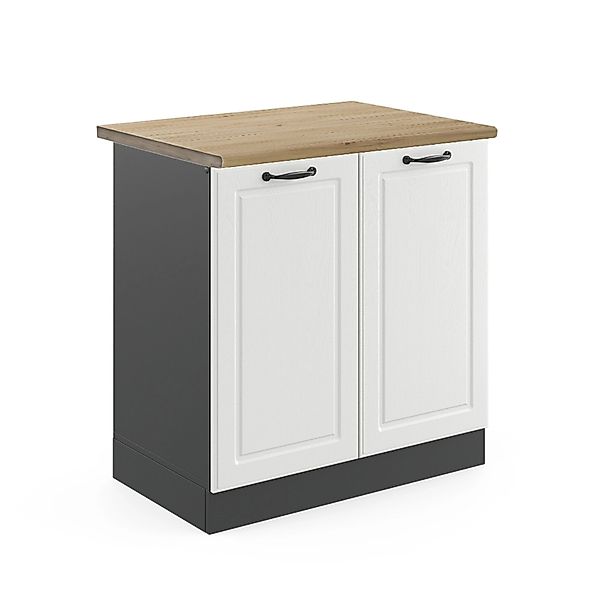 Vicco Spülenunterschrank R-Line Weiß Landhaus/Anthrazit 80 cm AP Eiche günstig online kaufen