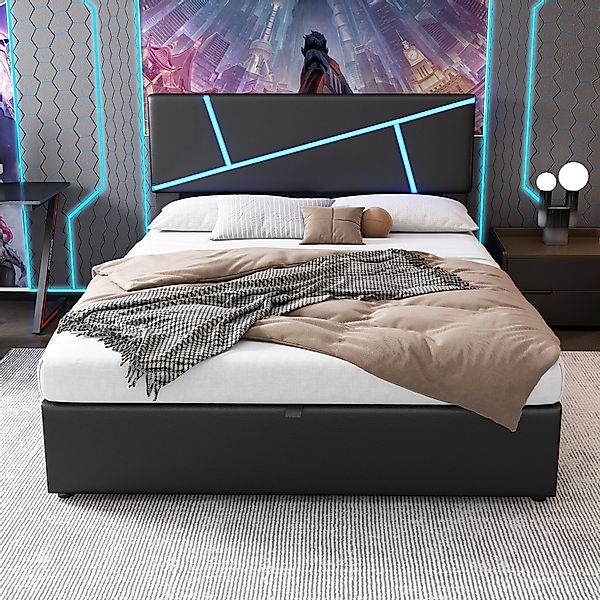 HAUSS SPOLE Polsterbett 140x200cm mit LED-Lichtleisten, günstig online kaufen
