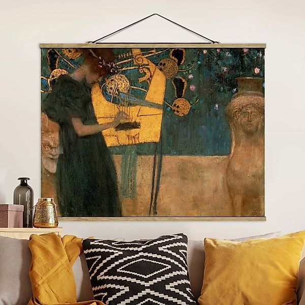 Stoffbild Kunstdruck mit Posterleisten - Querformat Gustav Klimt - Die Musi günstig online kaufen