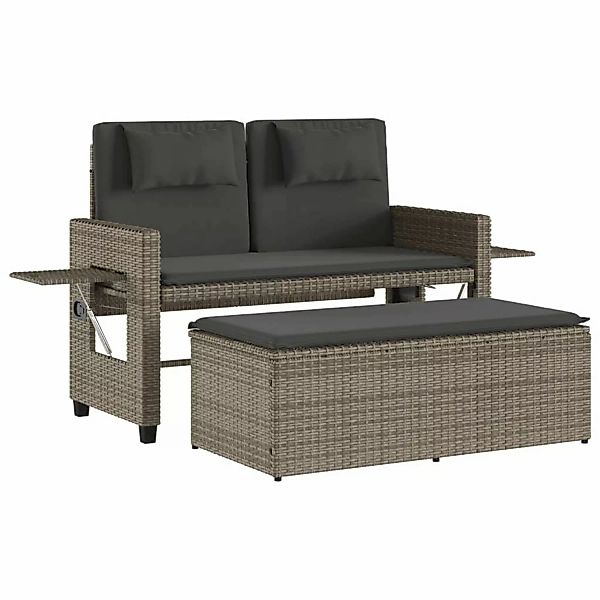 furnicato Gartenbank Verstellbar mit Kissen Grau Poly Rattan günstig online kaufen