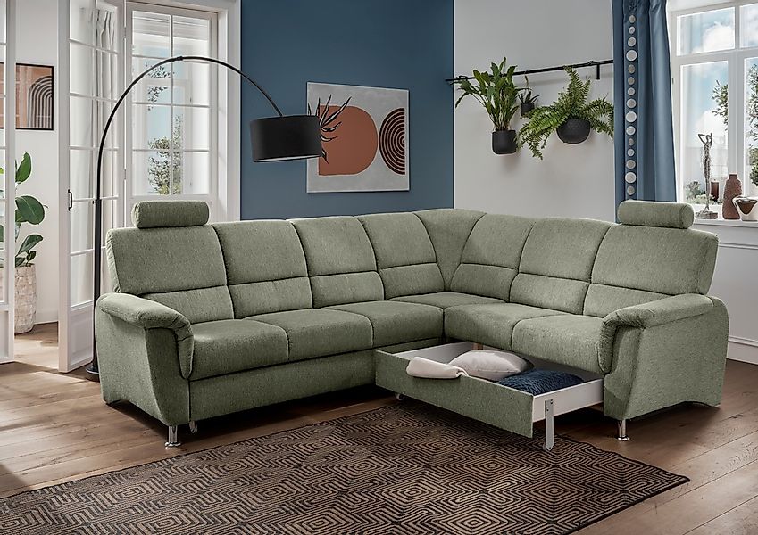 Home affaire Ecksofa »Pisa L-Form, mit Schlaffunktion, Stauraum, 2x höhenve günstig online kaufen