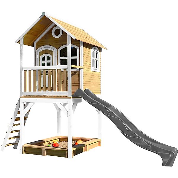Axi Sarah Spielhaus Braun - Weiß mit Grauer Rutsche 191 x 370 x 291 cm günstig online kaufen