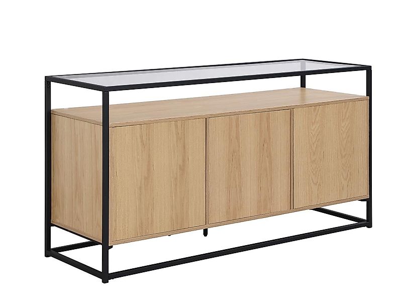 Sideboard mit 3 Türen aus MDF, gehärtetes Glas und Metall - Helle Naturfarb günstig online kaufen