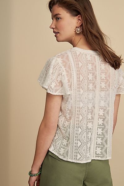 Next Spitzenbluse Kurzärmelige Spitzenbluse mit V-Ausschnitt günstig online kaufen