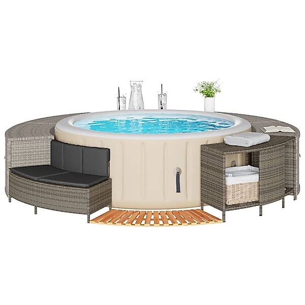 vidaXL Poolleiter, Whirlpool-Umrandung Grau Poly Rattan günstig online kaufen