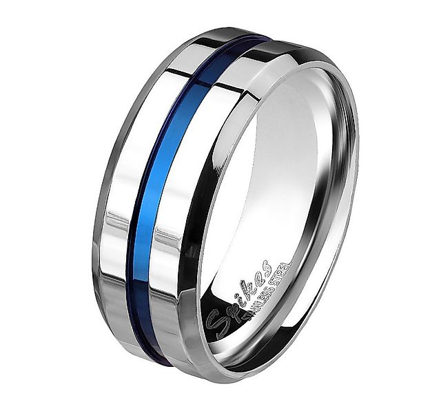 Taffstyle Fingerring Schöner Zwei Ton Ring Silbern poliert mit blauen Inlay günstig online kaufen