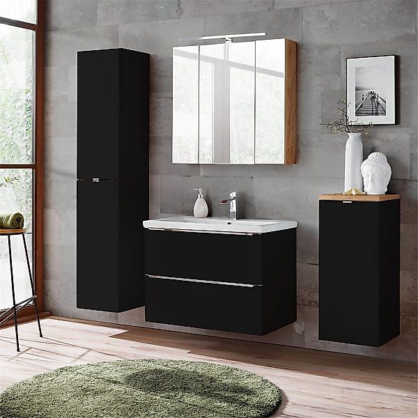 Lomadox Badmöbel-Set TOSKANA-BLACK-56, (Spar-Set, 4-St), 80cm günstig online kaufen