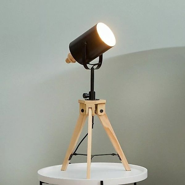 Tischlampe STUDIO Schwarz mit Gestell aus Kiefernholz 58-78cm H?he günstig online kaufen