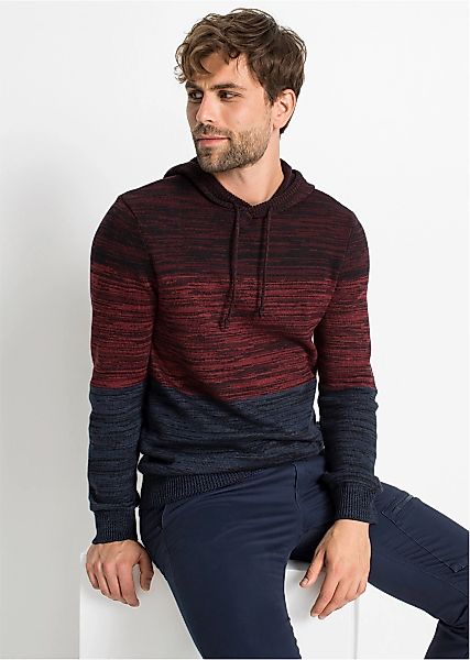 bonprix Strickpullover aus Baumwolle und Polyacryl, mit Kapuze, Regular Fit günstig online kaufen
