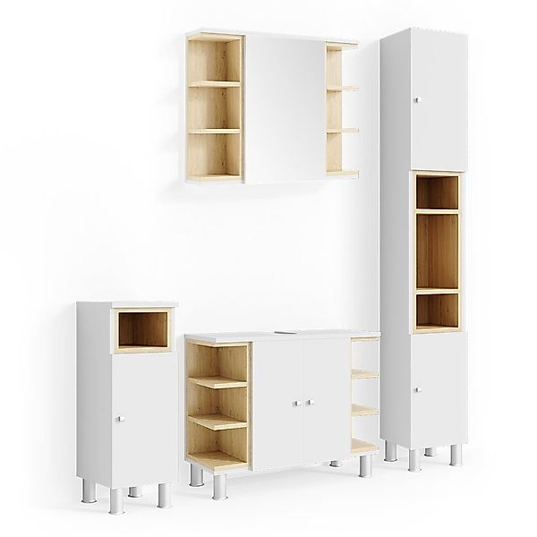 Vicco Badmöbel-Set Aquis, Weiß/Eiche, 4 Teile, günstig online kaufen