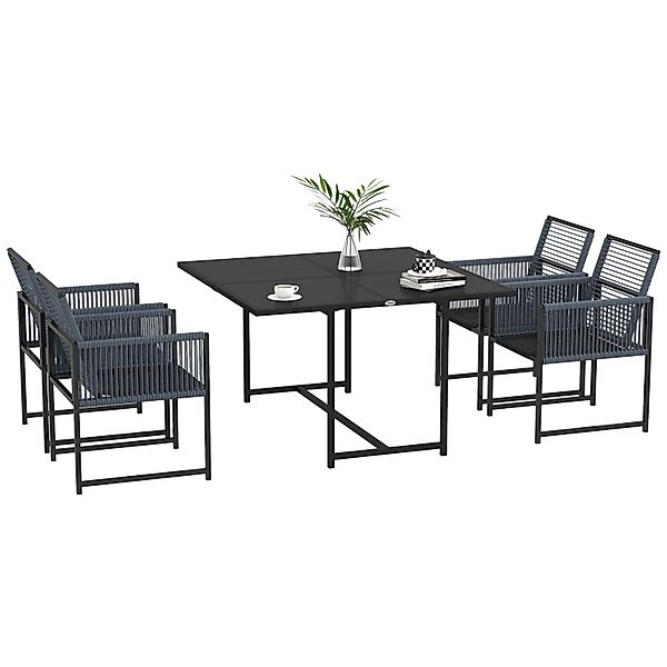 Outsunny Gartentisch Set  Stahl Hartglas Dunkelgrau 120L x 120B x 72H cm günstig online kaufen