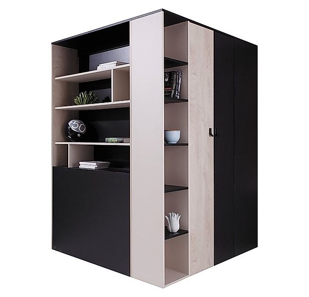 Lomadox Kleiderschrank PITTSBURGH-133 begehbar, 135x135cm, schwarz/Eiche/be günstig online kaufen