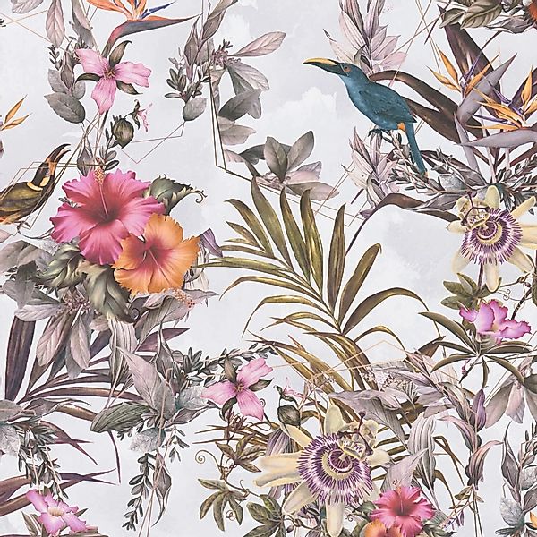 PROFHOME 381787-GU Blumen Tapete Floral Matt Grün Rosa Orange Rosa 0,53 m x günstig online kaufen
