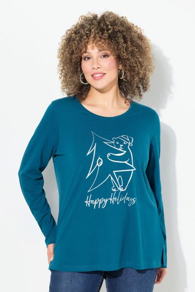 Ulla Popken Longsleeve Weihnachtsshirt Classic Rundhals günstig online kaufen