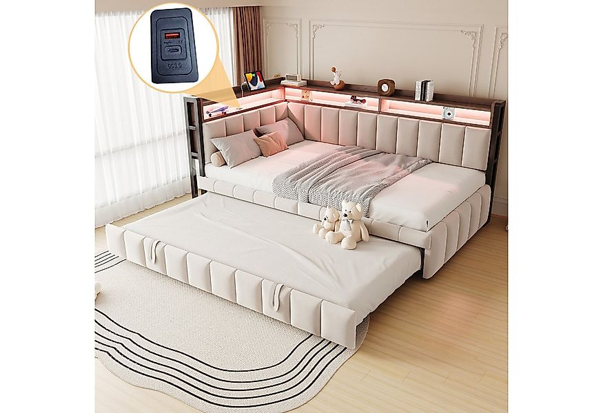 Merax Daybett 90x200cm Schlafsofa mit LED-Beleuchtung & USB-Anschluss (Sofa günstig online kaufen