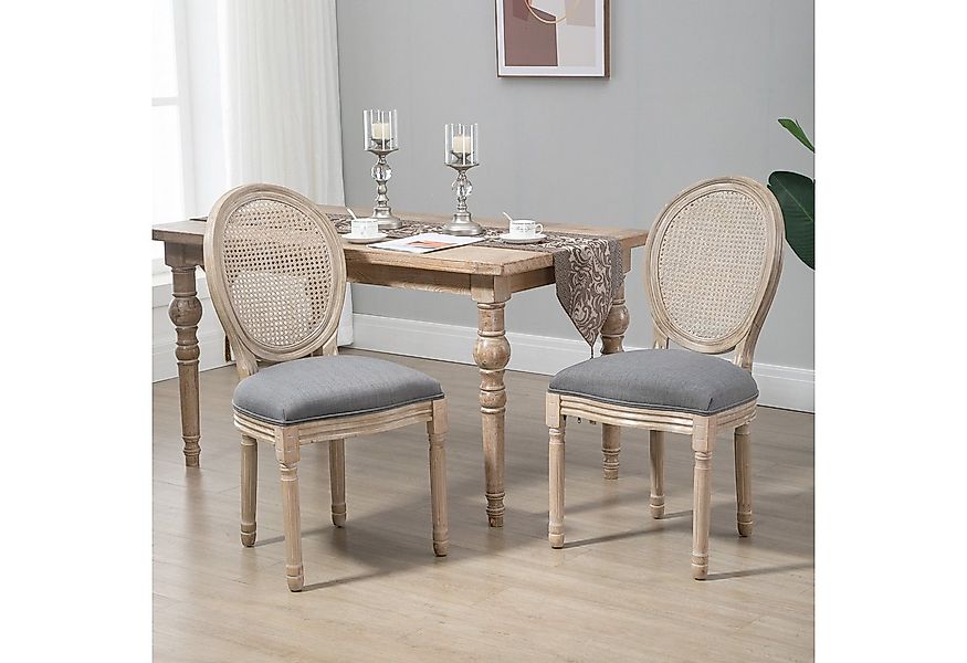 HOMCOM Esszimmerstuhl Küchenstuhl mit Rattan-Rückenlehne, Leinenoptik (Gepo günstig online kaufen