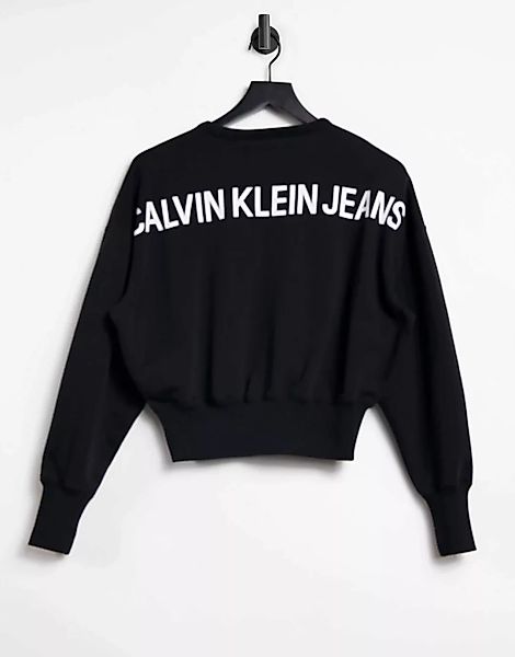 Calvin Klein Jeans – Schwarzes Sweatshirt mit rückseitigem Logo günstig online kaufen