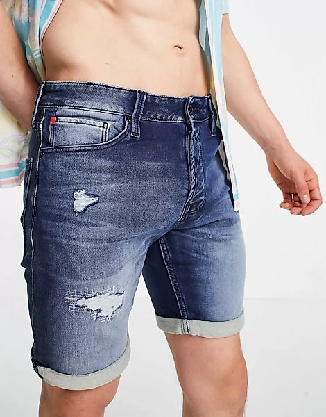 Jack & Jones ‑ Jeansshorts mit Zierrissen in Mittelblau günstig online kaufen