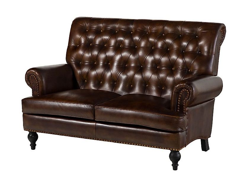 Massivmoebel24 Sofa, Sofa 2-Sitzer Echtleder 140x84x94 braun CHESTERFIELD # günstig online kaufen