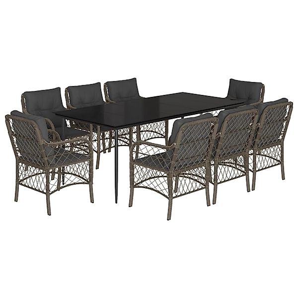 vidaXL 9-Tlg Garten-Essgruppe mit Kissen Grau Poly Rattan 3212130 günstig online kaufen