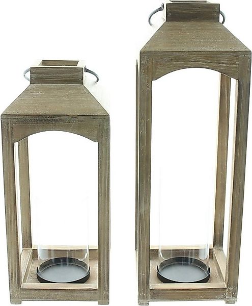 Dekoleidenschaft Kerzenlaterne "Wood" im 2er Set aus Holz, geflammt + weiß günstig online kaufen