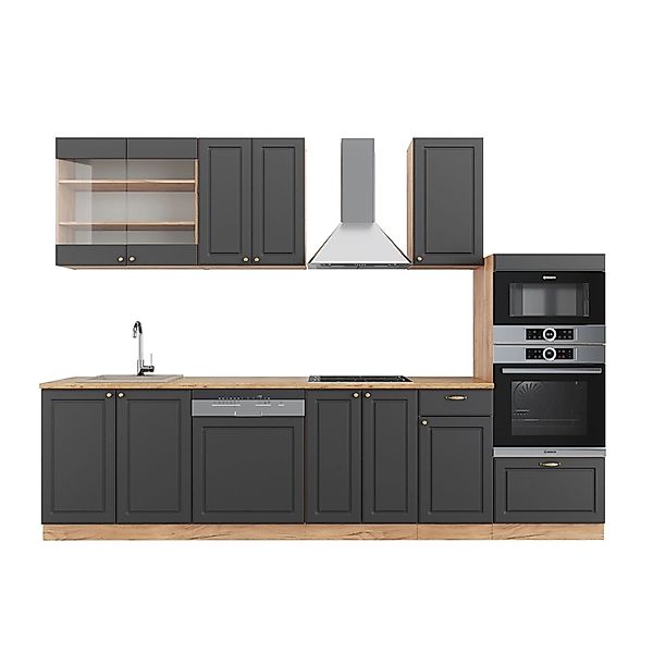 Vicco Fame-Line Küchenzeile Anthrazit Landhaus/Goldkraft Eiche 300 cm mit H günstig online kaufen