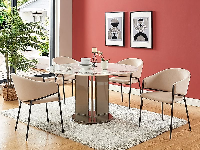 Stuhl mit Armlehnen 2er-Set - Stoff & Metall - Beige - ORDIDA von Pascal MO günstig online kaufen