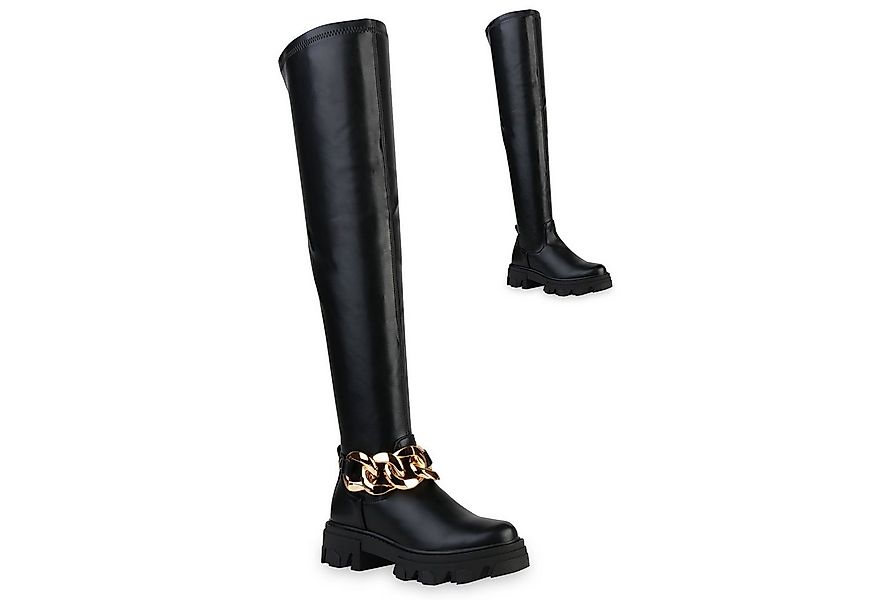 VAN HILL 837785 Overkneestiefel Damen Stiefel Overknees Blockabsatz Ketten günstig online kaufen