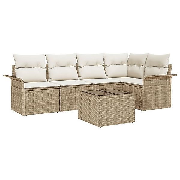 vidaXL Loungesofa 6-teiliges Garten-Sofa-Set mit Kissen Brown Poly Rattan, günstig online kaufen