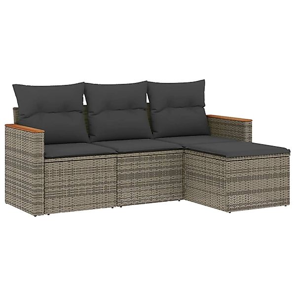 vidaXL 4-Tlg Garten-Sofagarnitur mit Kissen Grau Poly Rattan 3225906 günstig online kaufen