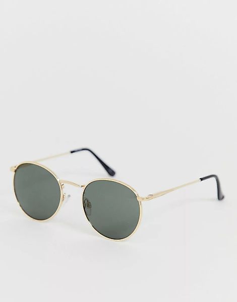 ASOS DESIGN – Runde Sonnenbrille in Gold-Metall mit getönten Gläsern günstig online kaufen