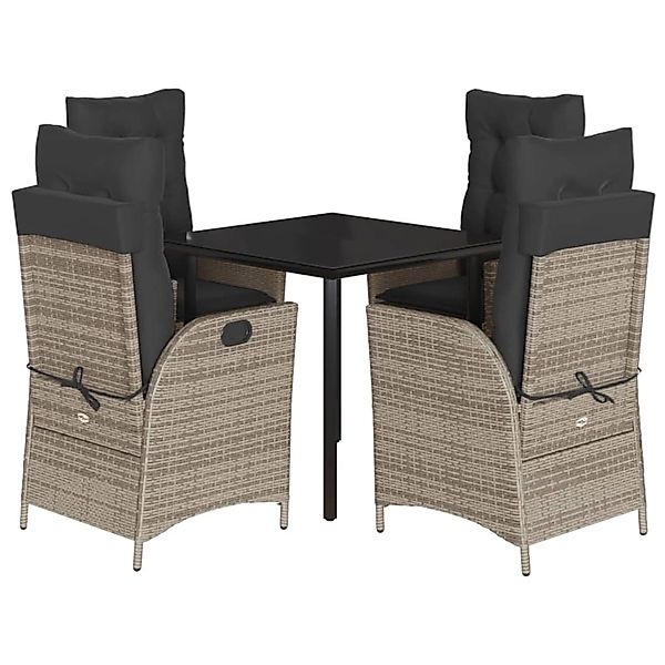 vidaXL 5-Tlg Garten-Essgruppe mit Kissen Grau Poly Rattan 3213225 günstig online kaufen