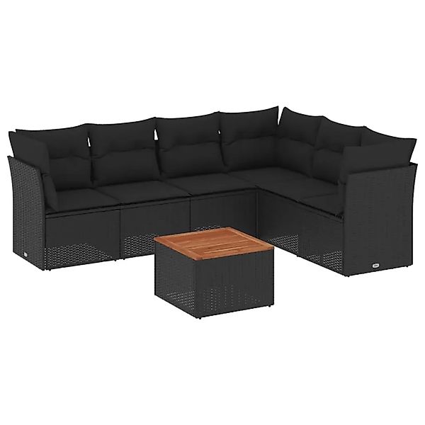 vidaXL 7-Tlg Garten-Sofagarnitur mit Kissen Schwarz Poly Rattan 3255985 günstig online kaufen