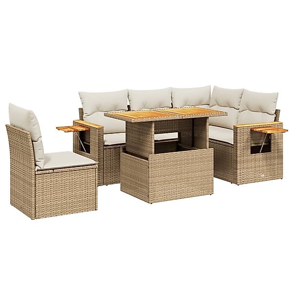 vidaXL 6-Tlg Garten-Sofagarnitur mit Kissen Beige Poly Rattan 3273522 günstig online kaufen