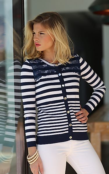 Passioni Cardigan Marineblau-weiß gestreifte Strickjacke mit günstig online kaufen