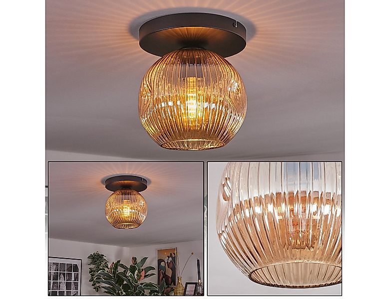 hofstein Deckenleuchte Deckenlampe aus Metall/Riffelglas in Schwarz/Bernste günstig online kaufen