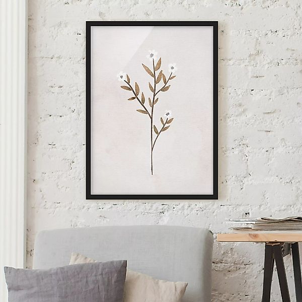 Bild mit Rahmen Zarter Zweig mit weißen Blüten günstig online kaufen