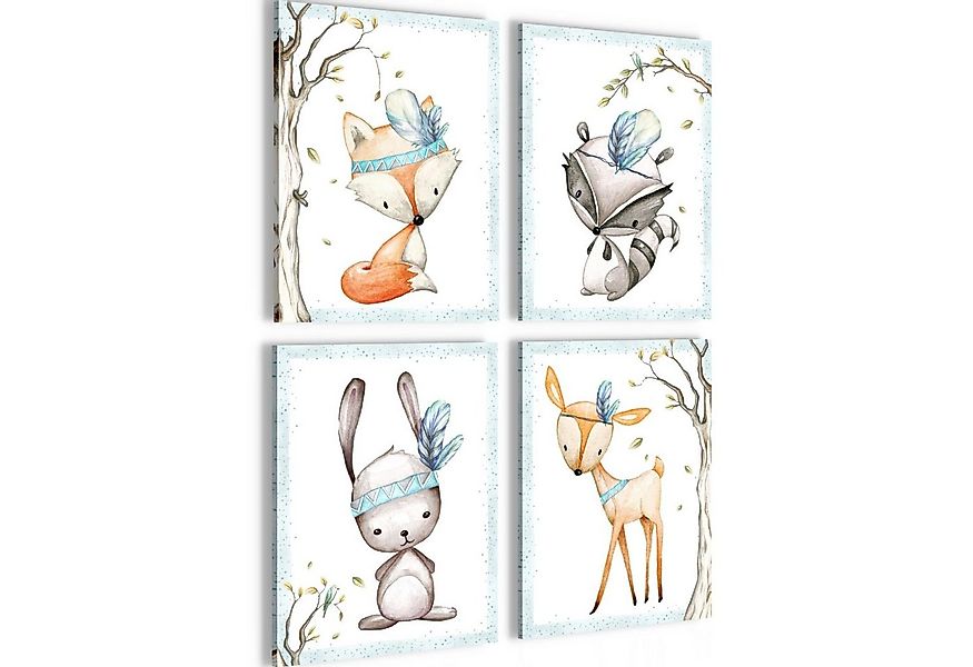 Novart Wandbild Kinderzimmer Tiere Bilder Set 4 Teile 30x40 cm Babyzimmer günstig online kaufen
