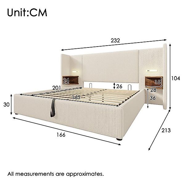 Ulife Polsterbett Doppelbett Stauraumbett Hydraulisches Funktionsbett mit N günstig online kaufen