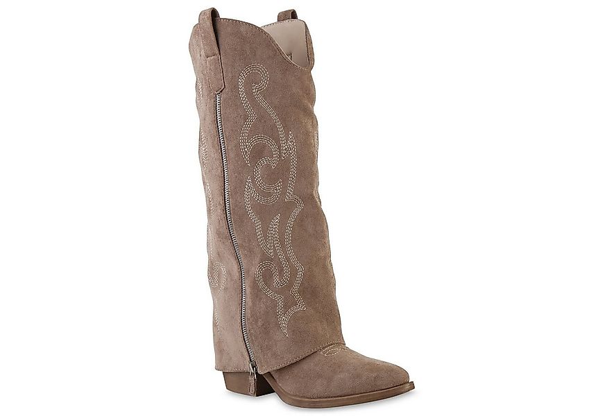 VAN HILL 841891 Cowboystiefel Damen Schuhe aus Wildleder mit Stickerei und günstig online kaufen