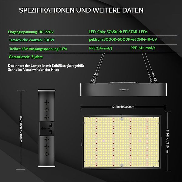 JOYOLEDER Pflanzenlampe 100/200W LED Grow Lampe günstig online kaufen